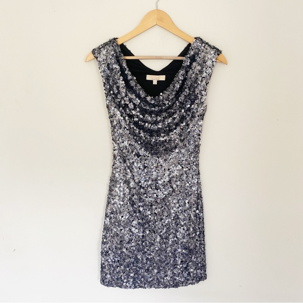 Anthropologie Aidan Mattox Sequin Sheath Mini Dress Cowl Neck Size 2